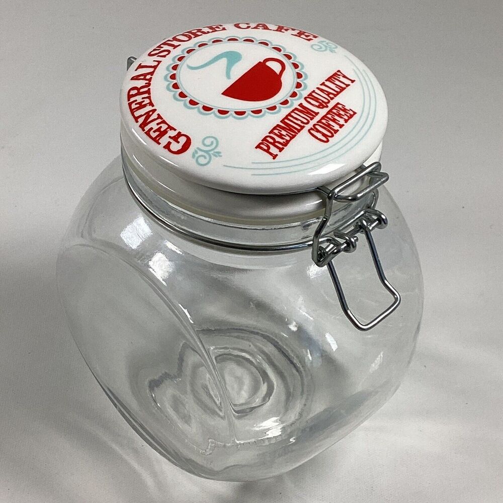 Glass Coffee Jar General Store Cafe Style Hinged Lid Airtight